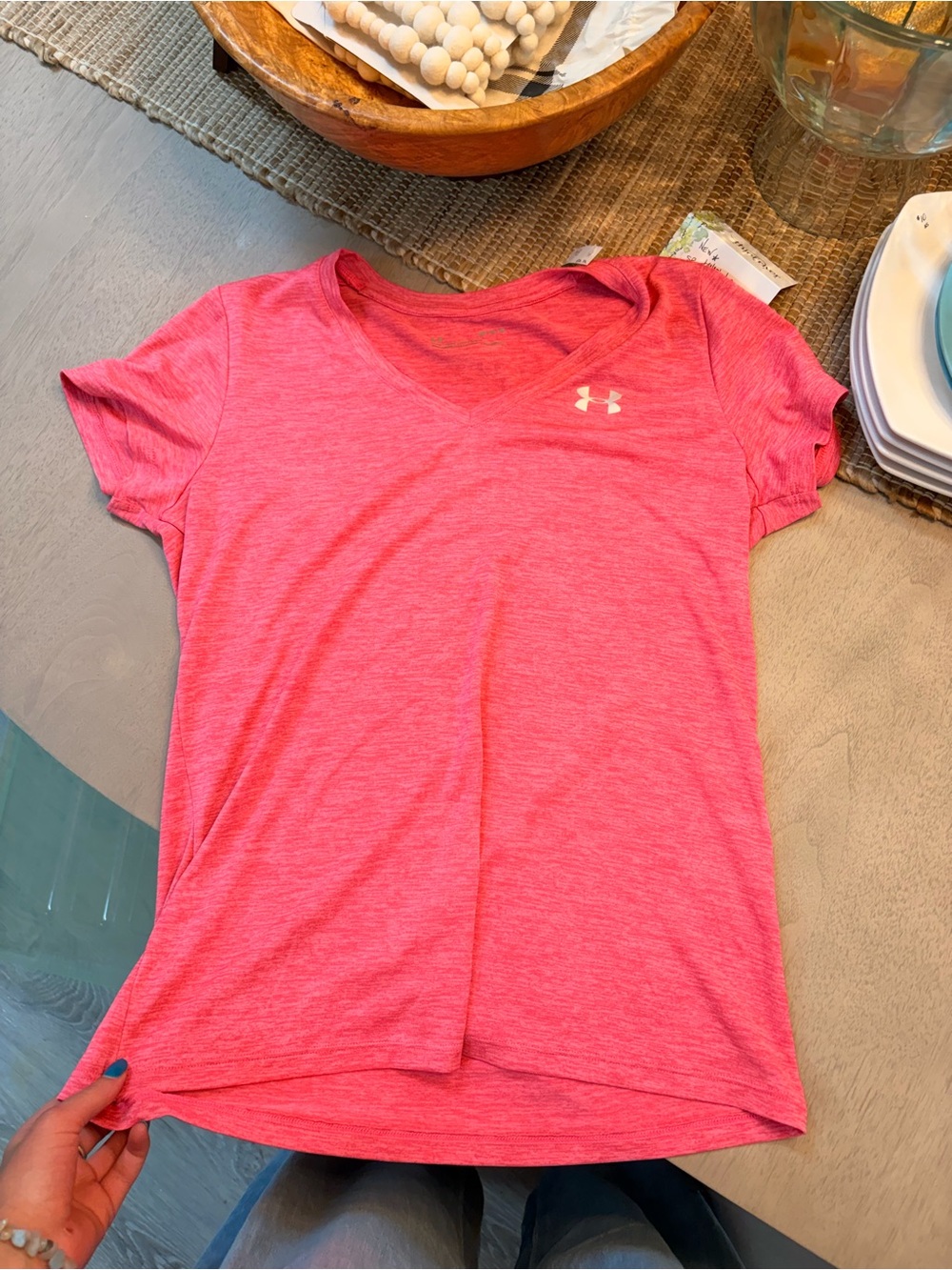 Pink under armour dry fit athletic shirt
